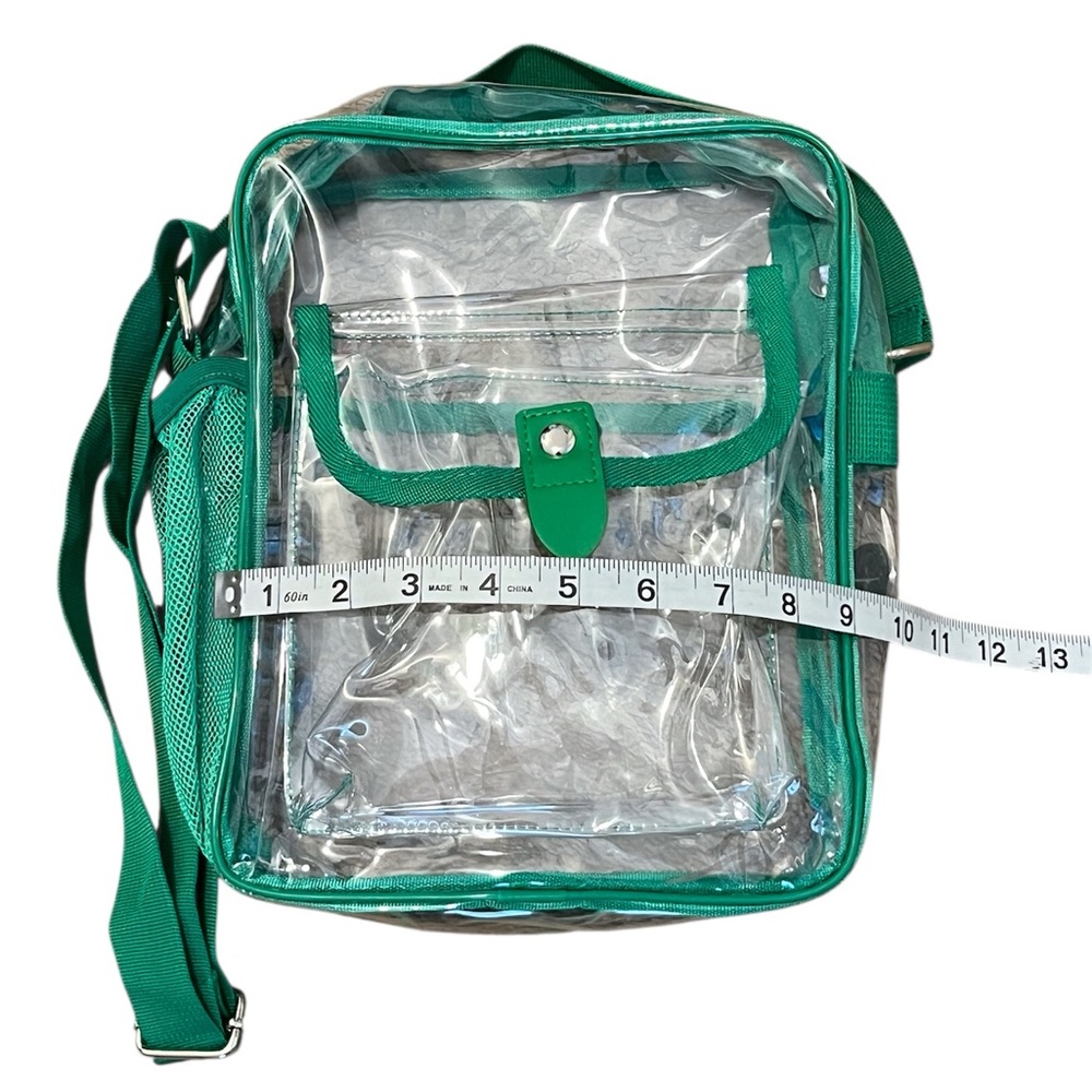 New-Clear Transparent Hunter Green Stadium Security Crossbody Bag - Picture 4 of 6